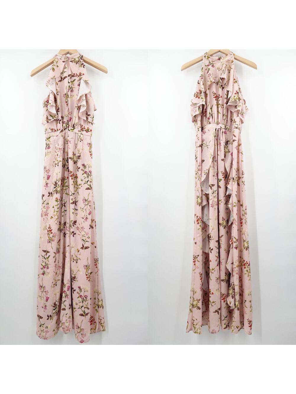 MISS SELFRIDGE Printed Ruffle Maxi Dress Pink Floral Halter Sleeveless Size 10